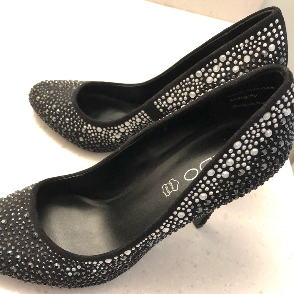 NEW Aldo Black Crystal Heels Pumps Shoes Sparkle